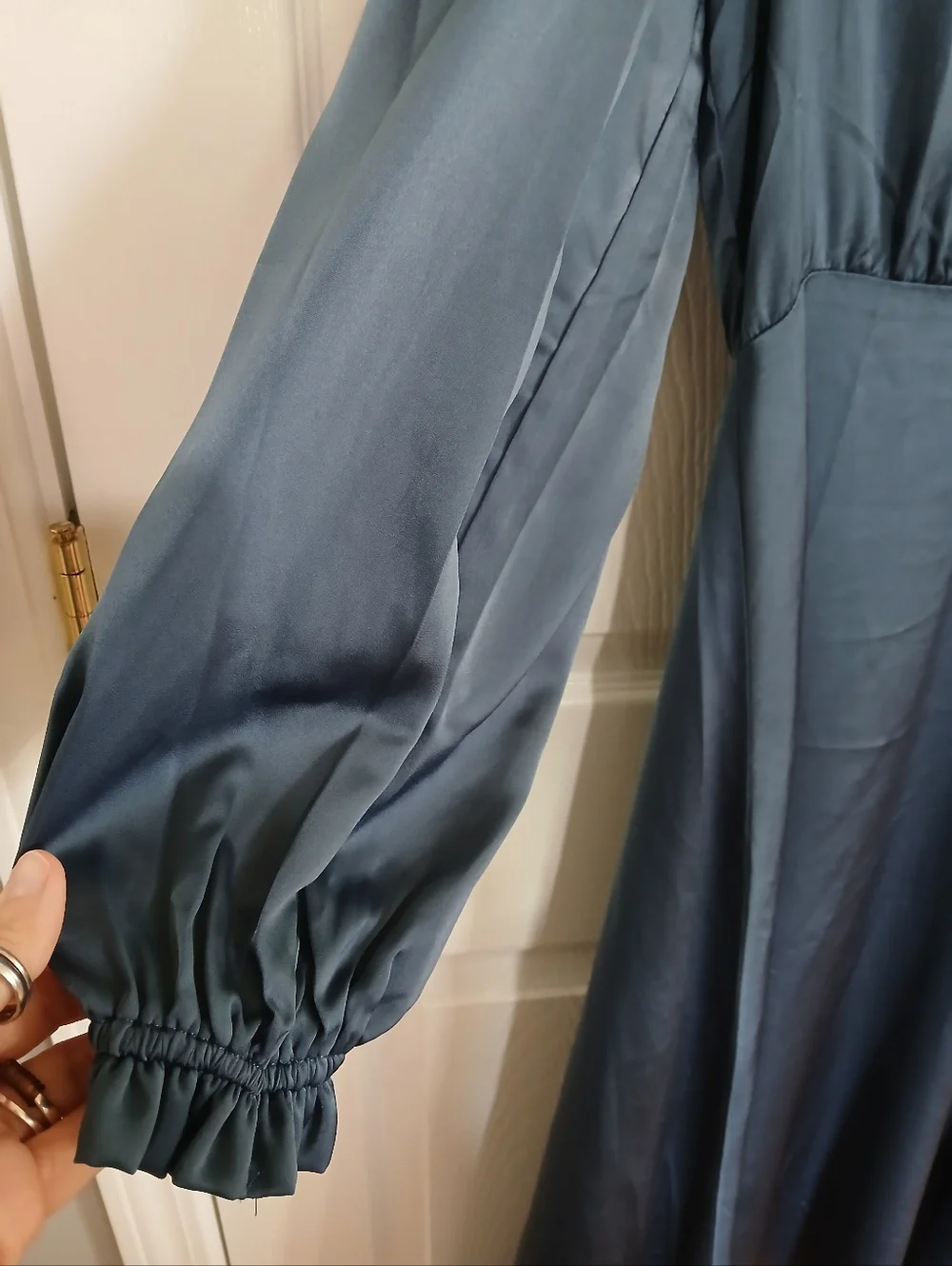 NWT Bohme Blue Long-Sleeve V-Neck Midi Dress Boho Cottage Wedding Guest Feminine - Picture 6 of 9